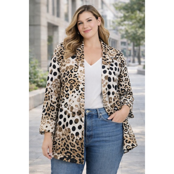 Chico's Jackets & Blazers - Chicos Womens Animal Print Longline Jacket Size XL Leopard Lightweight Mob Wife